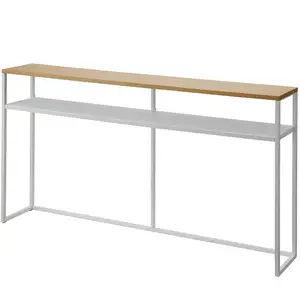 Yamazaki Tower 2028 Table console avec étagère, blanc, acier/bois, design minimaliste, 126 x 20,5 x 65 cm (L x l x H) pas cher