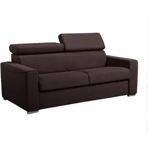 VENTE-UNIQUE Canapé 3 places convertible express en tissu marron - couchage 140 cm - Matelas 18 cm avec mémoire de forme VIZIR pas cher