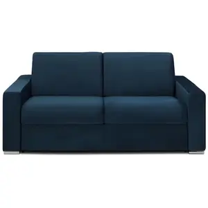 VENTE-UNIQUE Canapé 3 places convertible express en velours bleu nuit - Couchage 140 cm - Matelas 14 cm CALITO