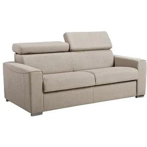 VENTE-UNIQUE Canapé 3 places convertible express en tissu beige - Couchage à lattes larges 140 cm - Matelas 14 cm VIZIR pas cher