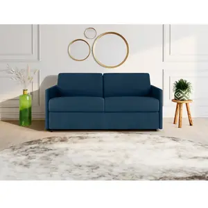 VENTE-UNIQUE Canapé 3 places convertible express en tissu CALIFE - Bleu foncé - Couchage à lattes larges 140 cm - Matelas 14 cm pas cher