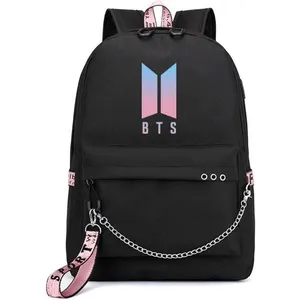 Sac à Dos BTS avec Port de Chargement USB - Mode Unisexe - Rose&Noir -... pas cher