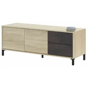 MEUBLES LINE Meuble TV 2 Portes 2 tiroirs Brook Style Industriel avec Effet Bois Vieilli Vintage pas cher