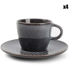Salt&Pepper - Mokkakop 9cl en schotel grijs - Stitch - set/4 pas cher