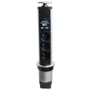 Perel Bloc Escamotable - Non spécifié - 3 Prises - 2 Ports USB - Noir - Intérieur pas cher