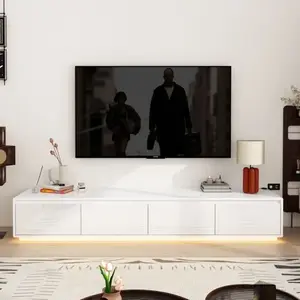 FUFU&GAGA Buffet en Verre Trempé avec LED 3 couleurs Armoire de Salon avec 4 Portes et Compartiment - 3 étagère 140x40x80 Noir pas cher