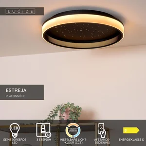 Lucide ESTREJA - Plafonnière - Ø 40 cm - LED Dimb. - CCT - 2500K/3000K - Zwart pas cher