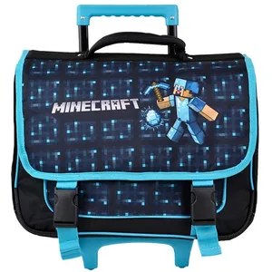 Cartable à roulettes MINECRAFT 1 compartiment 38cm bleu
