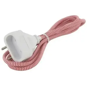Chacon Rallonge textile rouge/blanc 6A - 1,5m -Fiche blanche pas cher