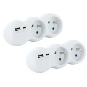 Lot 2 domino CHACON - 47002 - 2x16A avec USB-A +USB-C - Blanc (FR) pas cher