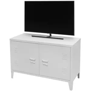 URBAN LIVING Meubles TV - Meuble TV en métal "Industriel White" - Blanc - L 100 x l 40 x H 53 cm pas cher