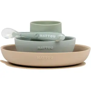 Nattou Service de table 4 pièces sable/vert pas cher