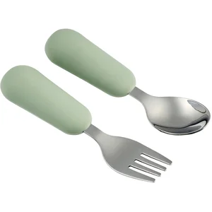 Nattou Mealtime Baby Bestek - Baby Lepel en Vork - Inox Bestekset - 12... pas cher