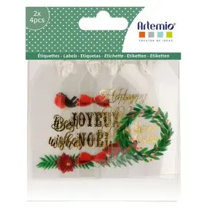 Étiquettes cadeaux - ARTEMIO - Joyeux Noël - transparentes - lot de 8 - 45 x 75 cm pas cher