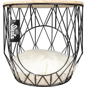 Duvo+ Kattenmand Caviar metalen mand met tafelblad Zwart 33x33x39cm pas cher