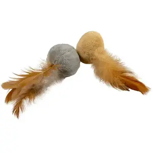 Duvoplus - Speelgoed Voor Dieren - Kat - Cushy Ballen Met Veren 2pc - 12x4x5cm Bruin/grijs - 2st pas cher