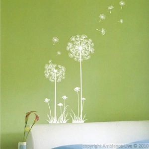Stickers Muraux décoration adhésifs fleurs pissenlits pas cher