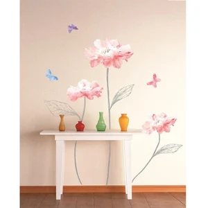 Stickers Muraux décoration adhésifs fleurs roses claires et papillons pas cher