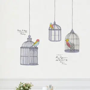 Stickers Muraux décoration adhésifs oiseaux en cage dessinés pas cher