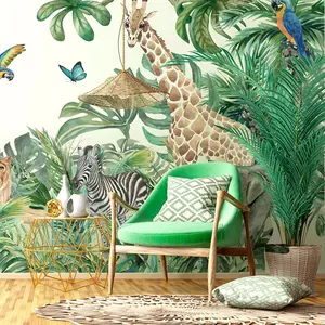 AMBIANCE-STICKER Papier peint panoramique jungle préencollé animaux des tropiques H 250 x L 480 cm pas cher