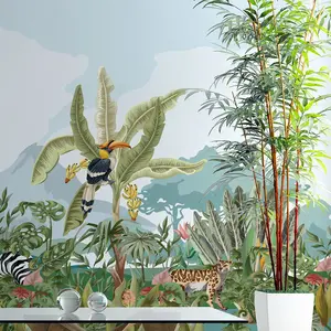 AMBIANCE-STICKER Papier peint panoramique jungle préencollé de la savane h 250 x l 480 cm pas cher