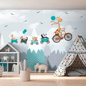 AMBIANCE-STICKER Papier peint panoramique préencollé animaux dans les montagnes scandinaves h 250 x l 360 cm pas cher