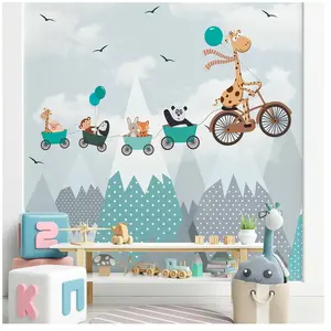 AMBIANCE-STICKER Papier peint pré-encollé girafe et ses amis h 250 x l 240 cm pas cher