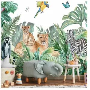 AMBIANCE-STICKER Papier peint panoramique jungle préencollé animaux de la savane h 250 x l 240 cm pas cher