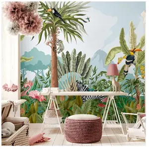 AMBIANCE-STICKER Papier peint panoramique jungle préencollé animaux sauvages h 250 x l 240 cm pas cher