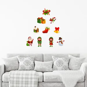AMBIANCE-STICKER Sticker Noël le Père Noël et ses lutins - Autocollants stickers adhésifs noël - décoration fêtes - 20x45cm pas cher