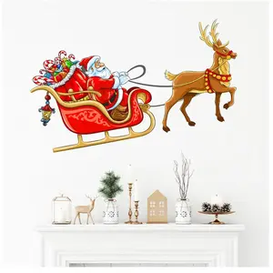 AMBIANCE-STICKER Sticker Noël le Père Noël sur son traineau - Autocollants stickers adhésifs noël - décoration fêtes - 60x120cm pas cher