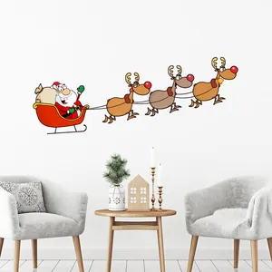 AMBIANCE-STICKER Sticker Noël Père Noël joyeux et ses rennes - Autocollants stickers adhésifs noël - décoration fêtes - 80x210cm pas cher