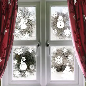 AMBIANCE-STICKER Stickers électrostatiques 30 flocons 3 bonhommes de neige et 1 sapin - Autocollants adhésifs fenêtres noël - décoration fêtes pas cher