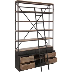 J-Line rek + ladder 4 Schap - hout/metaal - naturel/bruin pas cher
