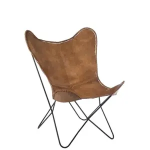 J-LINE Chaise lounge en cuir et métal cognac et noir 75x87x78cm Marron pas cher