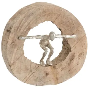 J-LINE Statut personnage saut en bois naturel et aluminium pas cher