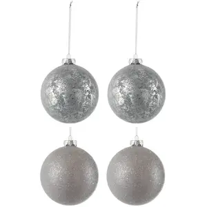 J-Line kerstbal Pailletten + Antiek - glas - grijs - doos van 4 pas cher