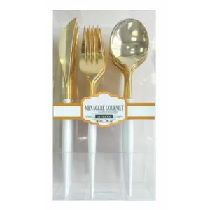 SPSS Boite ménagère GOURMET 24 couverts plastique design rose/OR pas cher
