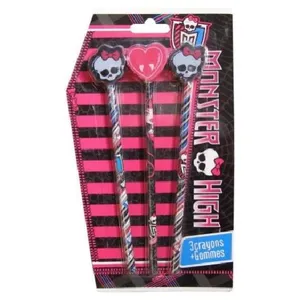 Set 3 crayons avec gomme 3d monster high pas cher