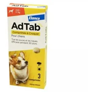 Adtab Antiparasitaires 225Mg Chiens 5,5 à 11Kg Boite de 3 Comprimés pas cher