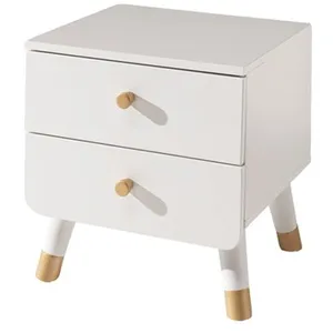 vipack Table de chevet enfant blanc satin 2 tiroirs de rangement pieds obliques dorés - style scandinave moderne pas cher