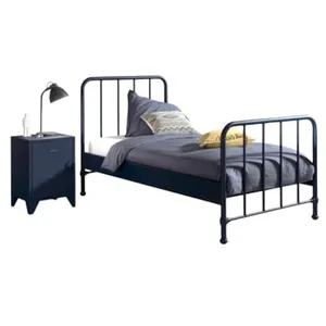 vipack Lit et chevet - BRONXX - 90x200 cm - Métal - Bleu mat - Style i... pas cher