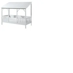 Vipack - Lit cabane Malia avec barrière de lit intégrée et toit blanc.... pas cher