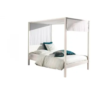 Vipack Lit à baldaquin Charlotte, pin massif laqué blanc, adapté à un matelas de 140 x 200 cm. La voile et le sommier à lattes sont inclus.