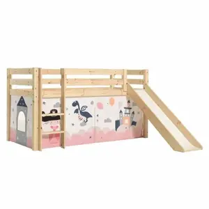Lit enfant surélevé avec toboggan Pino Princesse Sophie - Vipack - Naturel pas cher