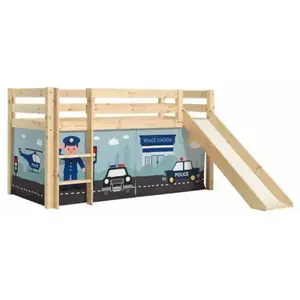 Lit Mi-Hauteur 90x200 Toboggan sommier inclus housse Police Pino - Vipack - Bois pas cher