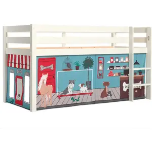 Lit enfant surélevé Pino Pet Shop blanc - Vipack - Style scandinave - Moderne - Bois - 100x200cm pas cher