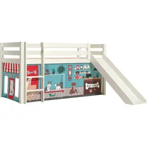 Vipack Pino Lit Mezzanine Avec Toboggan + Rideau De Lit Animalerie pas cher