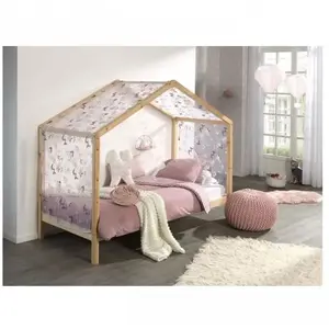 vipack Bedhuisje Dallas 3 90x200 & voile met vlindermotief - dennenhout/roze