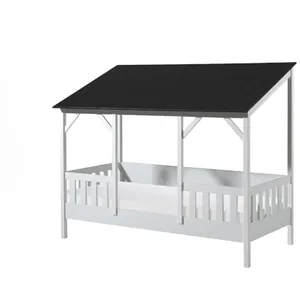 Vipack Vipack Malia Lit Cabane 90x200 Avec Toit Noir + Sommier + Matel...